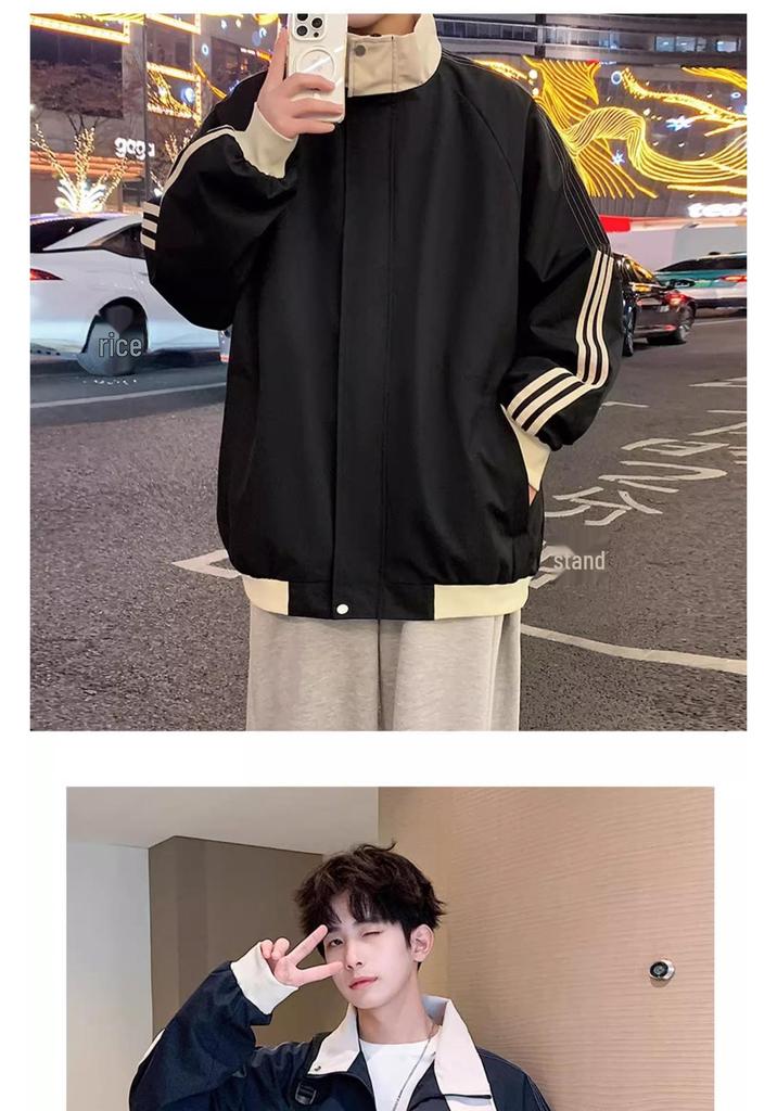 Men's Plus Size Trendy Lapel Baseball Jacket - Spring/Autumn Casual Outerwear.