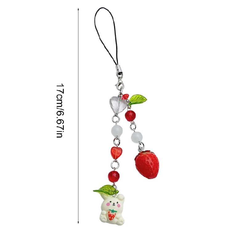 Stylish Phone Pendant Strawberry Rabbit Beaded Keychain Jewelry for Everyday Use