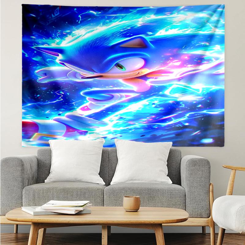 Sonic Print Tapestry, Backdrop, Easy Setup, Ideal for Bedroom, Office & Living Room, with Aesthetic Wall Hanging Decor.