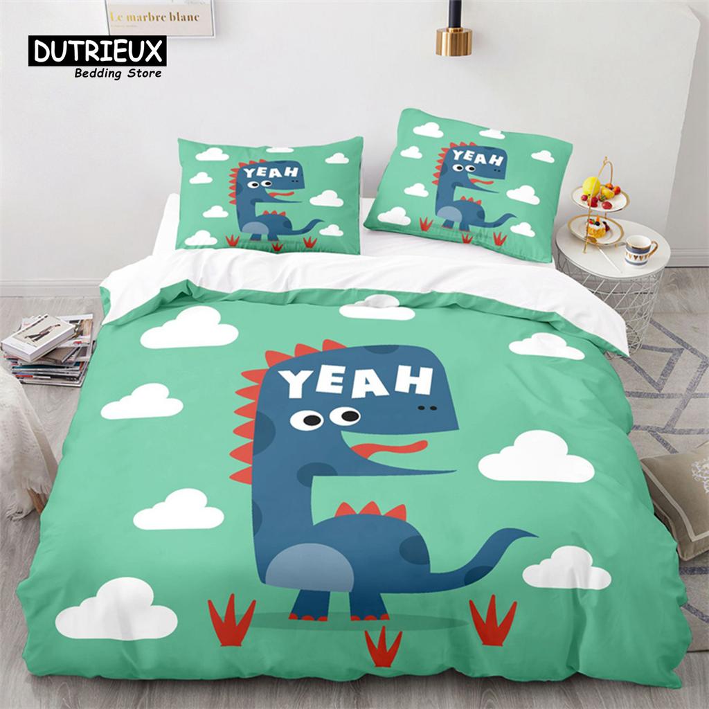 Desene animate dinozaur pilotă capac drăguț animal lenjerie de pat set twin pentru copii băieți fete decor microfibră pilotă capac cu fețe de pernă