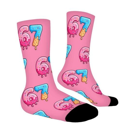 67 Meme Casual Socks Ice Cream 6 7 Crew Socks Funny Donut Six Seven Socks Gifts for Women Men Family Friends