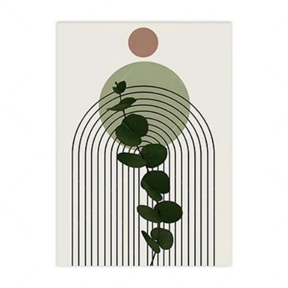Bohemian Light Frameless Canvas Painting Simple Green Leaves Plant Poster Simple Lines Bedroom Decorative Wall Art