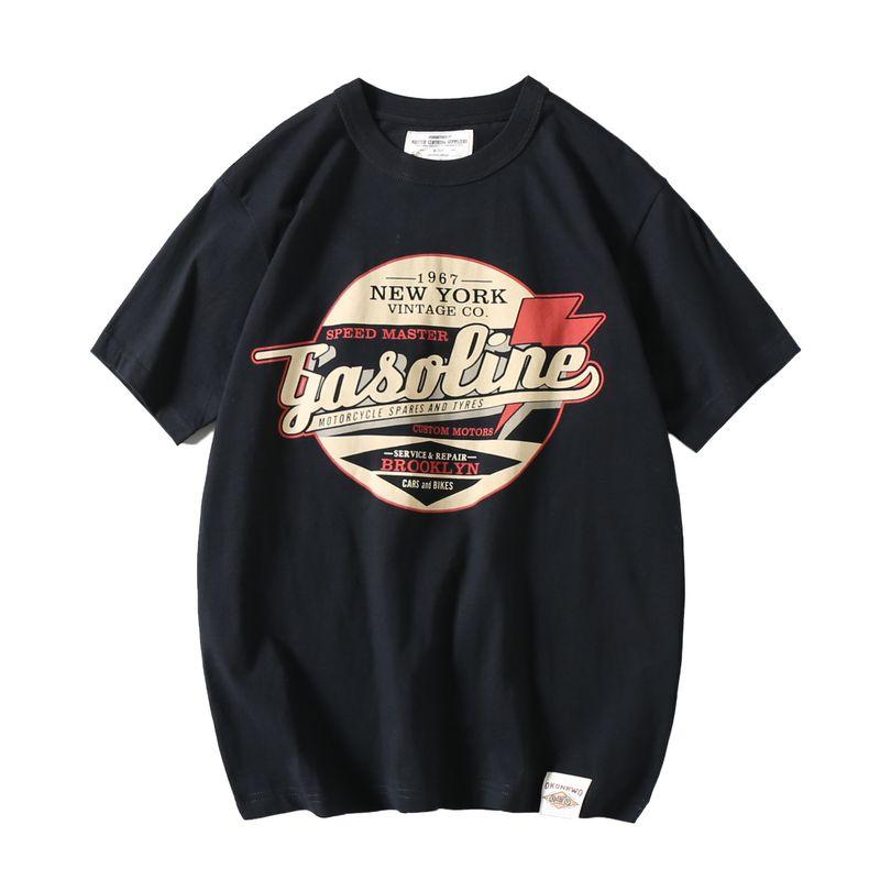 Foreign Trade Tail Goods Summer Pure Cotton American Casual round Neck Short sleeve T-shirt Men's Retro Print Amekaji Half Sleeve Fashion