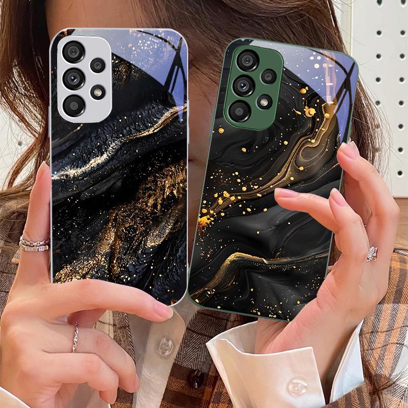 Dark Gilded Black For Samsung Galaxy S10 4G S20 11E 30 S21 21Fe 22 S24 Pro S23 Ultra 5G S8 S9 Tempered Glass Phone Case