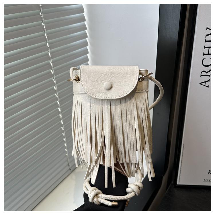 New Niche American Retro Imitation Suede Fringed Mobile Phone Bag Women's Shoulder Crossbody Small Square Bag Hong Kong Style Bag