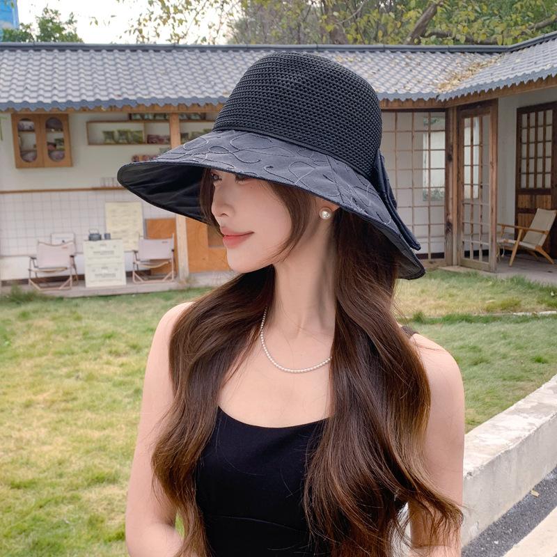 Hut Damen Strickstrohhut Sommer Schleife Fischerhut Outdoor Reise Sonnenhut