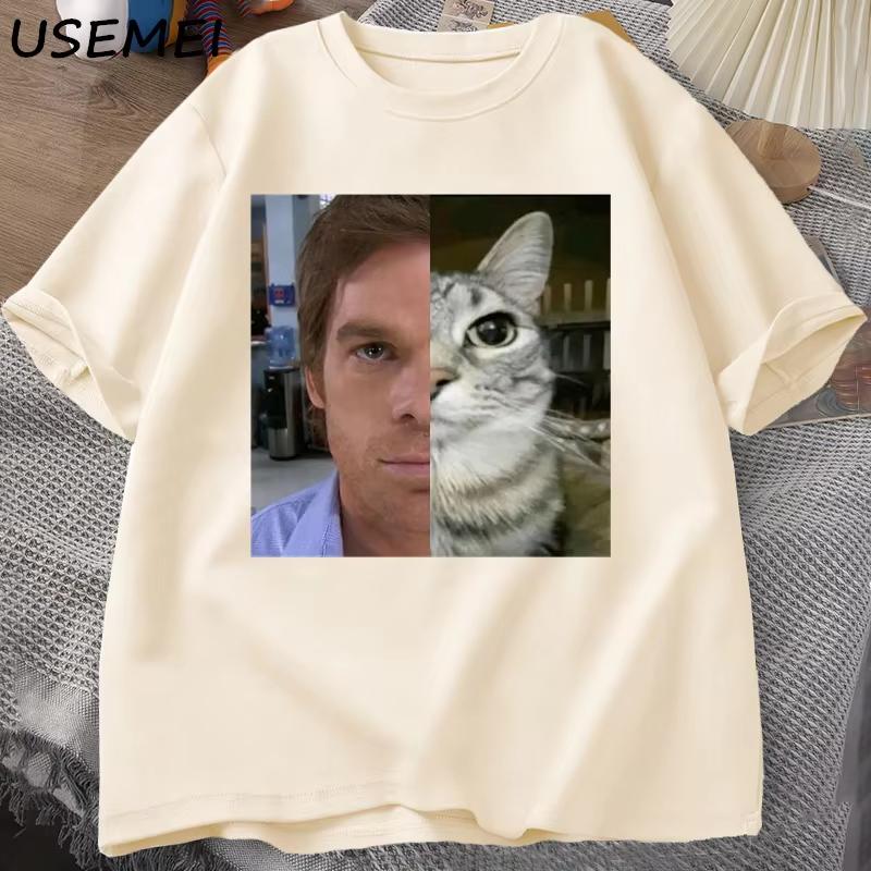 Dexter Morgan Katze T-Shirts Lustiges Baumwoll Kurzarm Rundhals T-Shirt Unisex Streetwear Herrenkleidung Katzen Meme Gen Z Humor Kleidung