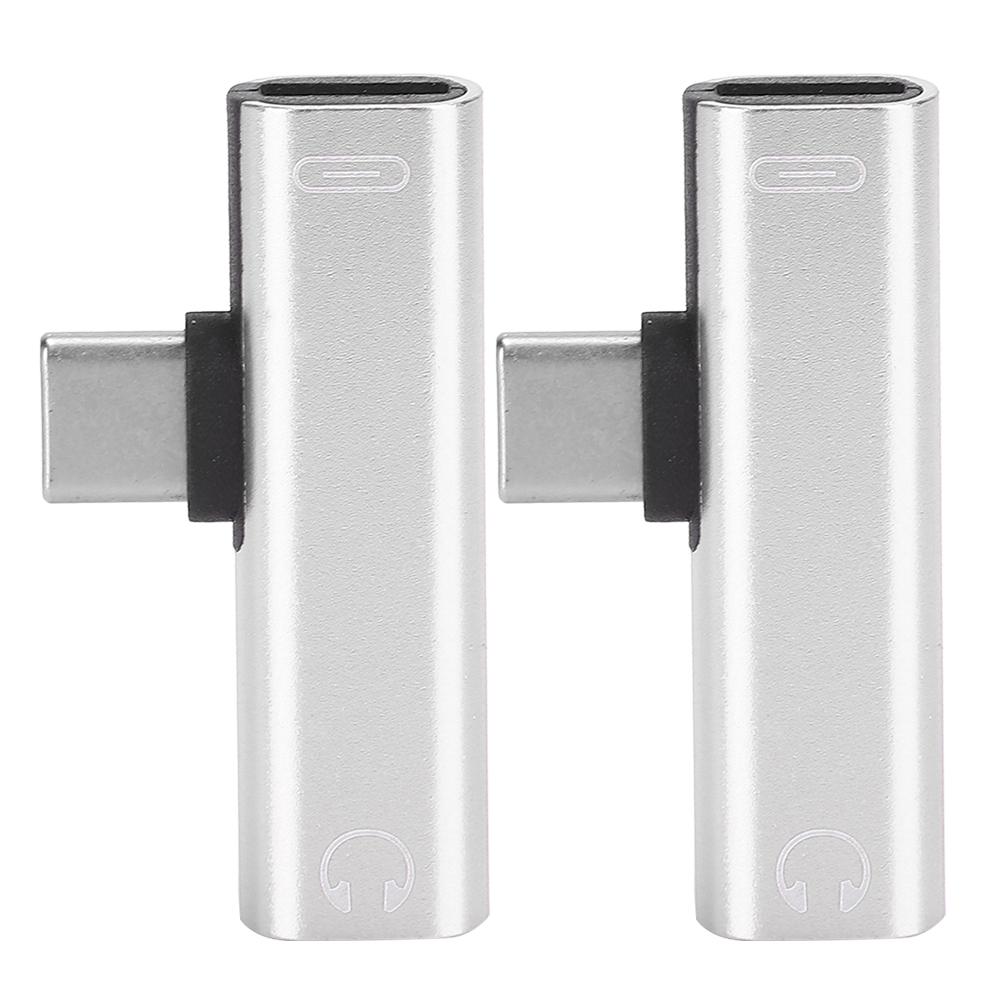 2Pcs 2 in 1 TypeC to 3.5mm Assist Audio Cable Wire Charger Headset Distributor Adapter