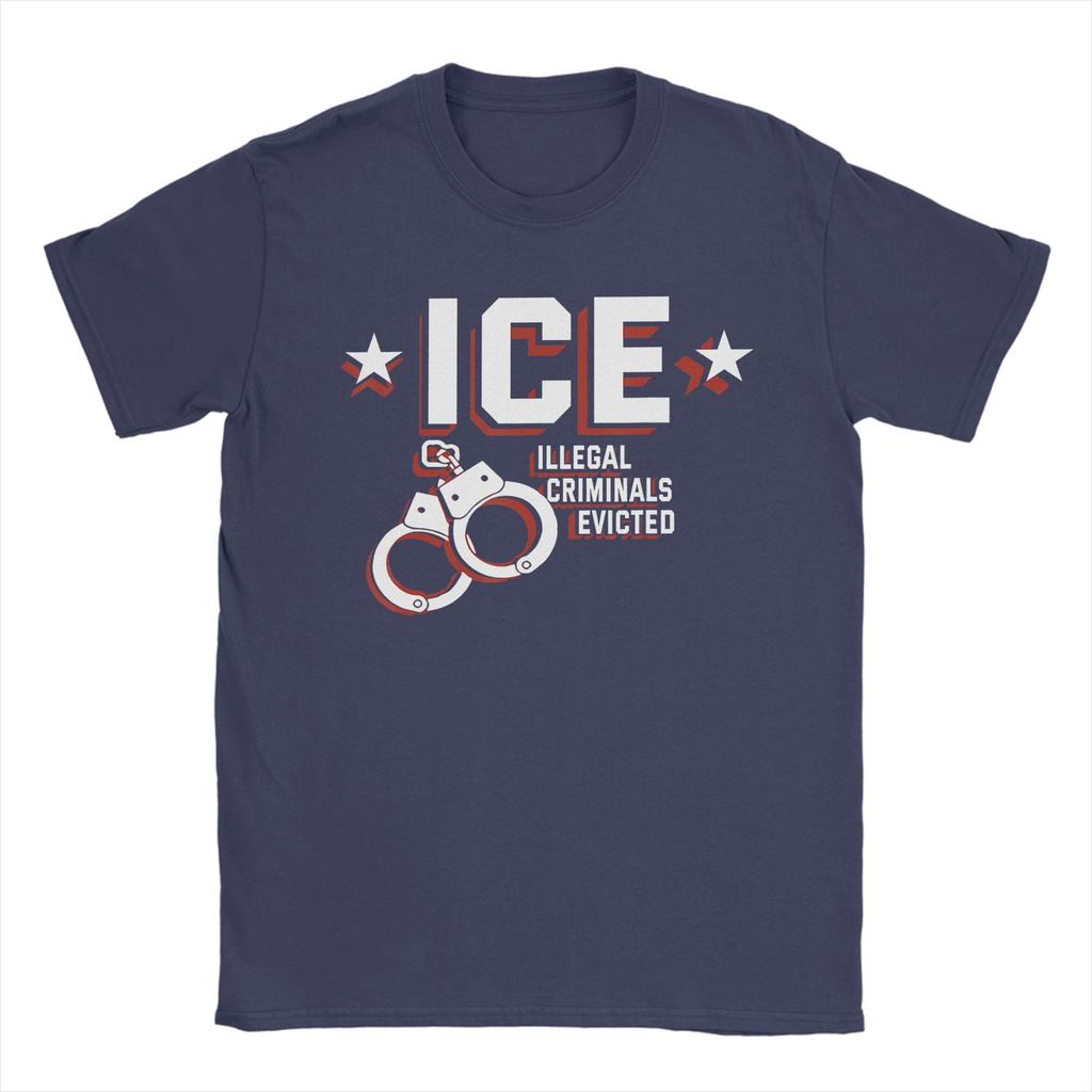 Mens TShirt ICE Illegal Criminals Evicted Novelty 100 Cotton Tee Shirt Short Sleeve T Shirts Round Neck Clothes Graphic