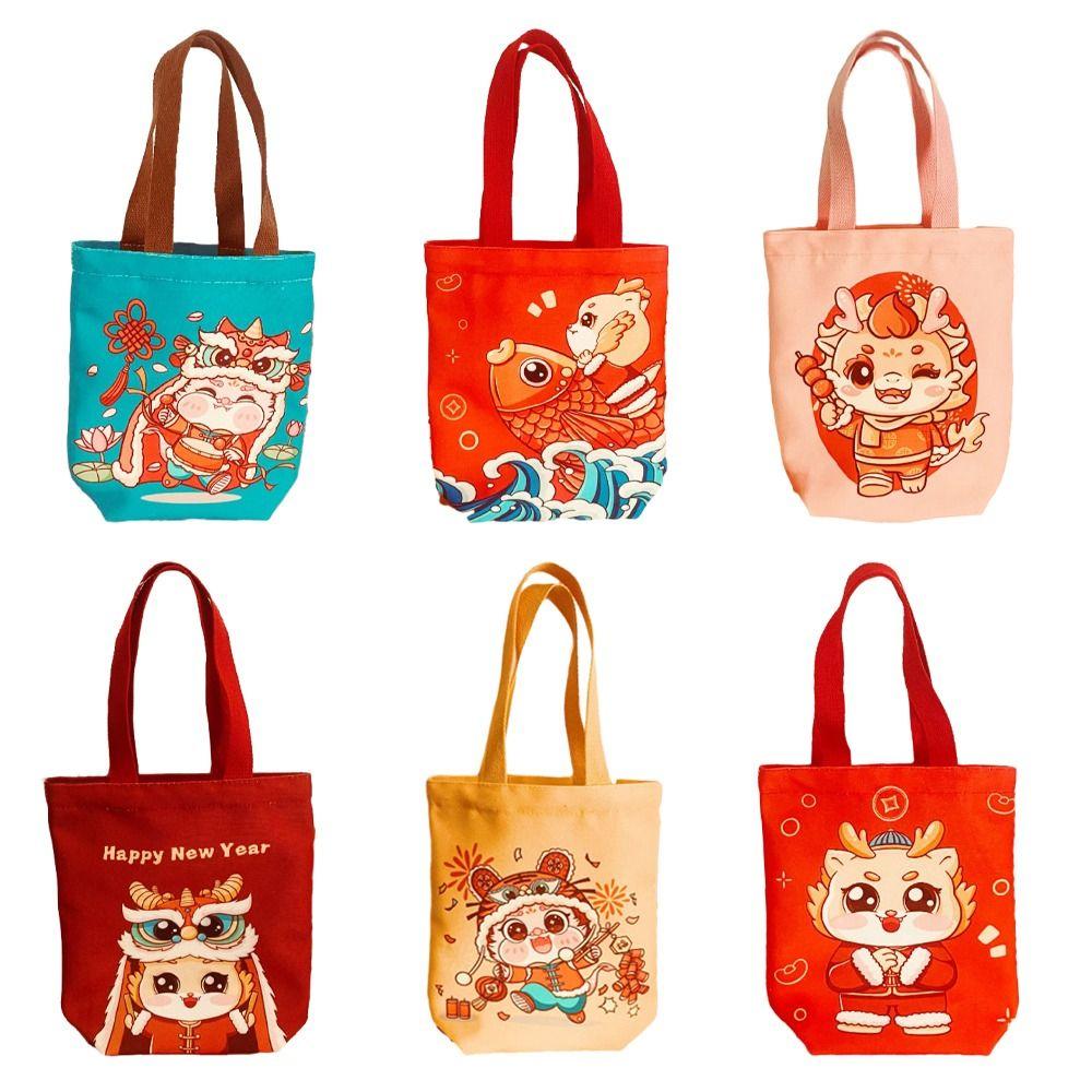 Animal Print Happy New Year Handbag Letter Cartoon Dargon Tote Bag  Outdoor