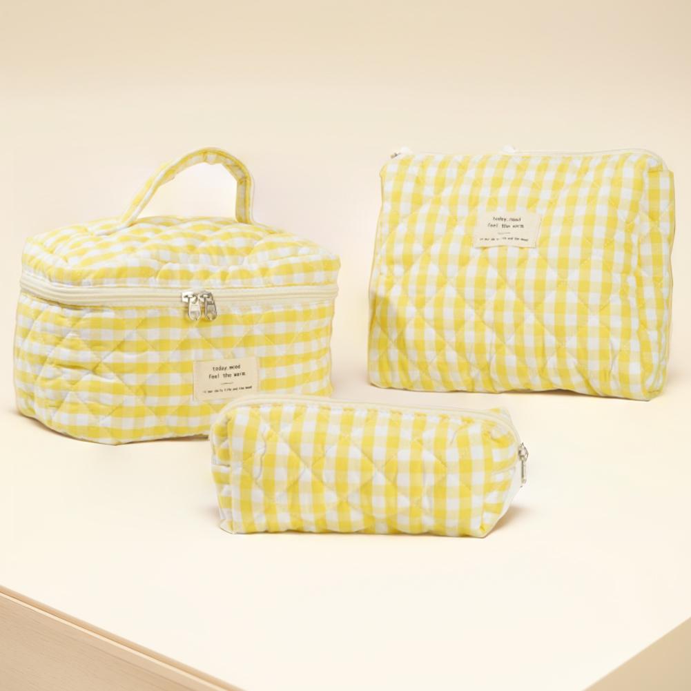 

Популярная сумка для туалетных принадлежностей из 3 предметов на молнии, портативная хлопковая стеганая сумка в клетку для женщин и девочек, органайзер, большая вместимость, милая дорожная сумка жёлтый