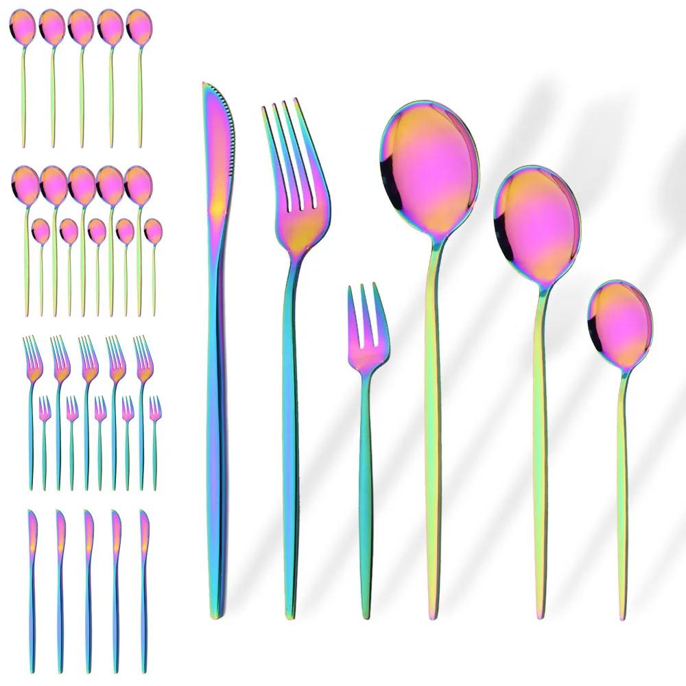 36Pcs Black Cutlery Set Stainless Steel Flatware Mirror Knife Cake Fork Tea Spoon Western Dinnerware Set Luxury Tableware Set