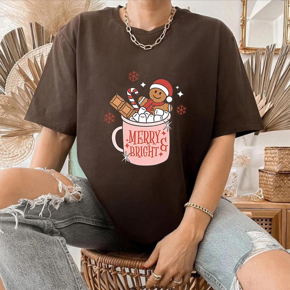 Gingerbread Retro Merry T Shirt Cute Xmas Tshirt Christmas Graphic T Shirts Merry Christmas Tee Womens Holiday Tops
