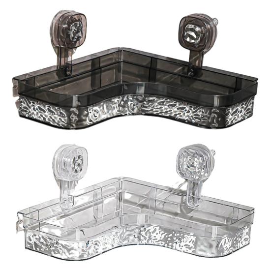 No-Drill Clear Wall Caddy Storage Rack with Suction Cup Triangular Compartments Strong Load-bearing Easy To Install Bathroom Corner Storage Shelf