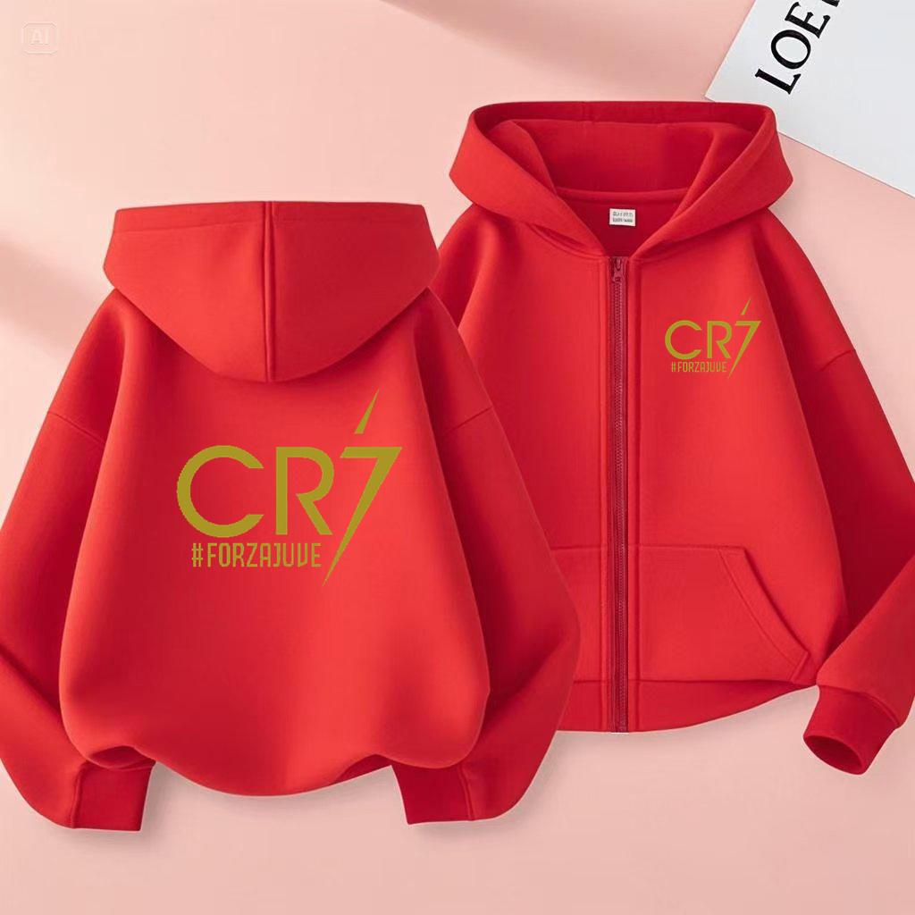 Kinder Voetbal Hoodie Letter CR7 Rits Stijl Jas Sweatshirt Jongens Meisjes 3-12 Jaar Lange Mouwen Losse Top Casual Sportkleding