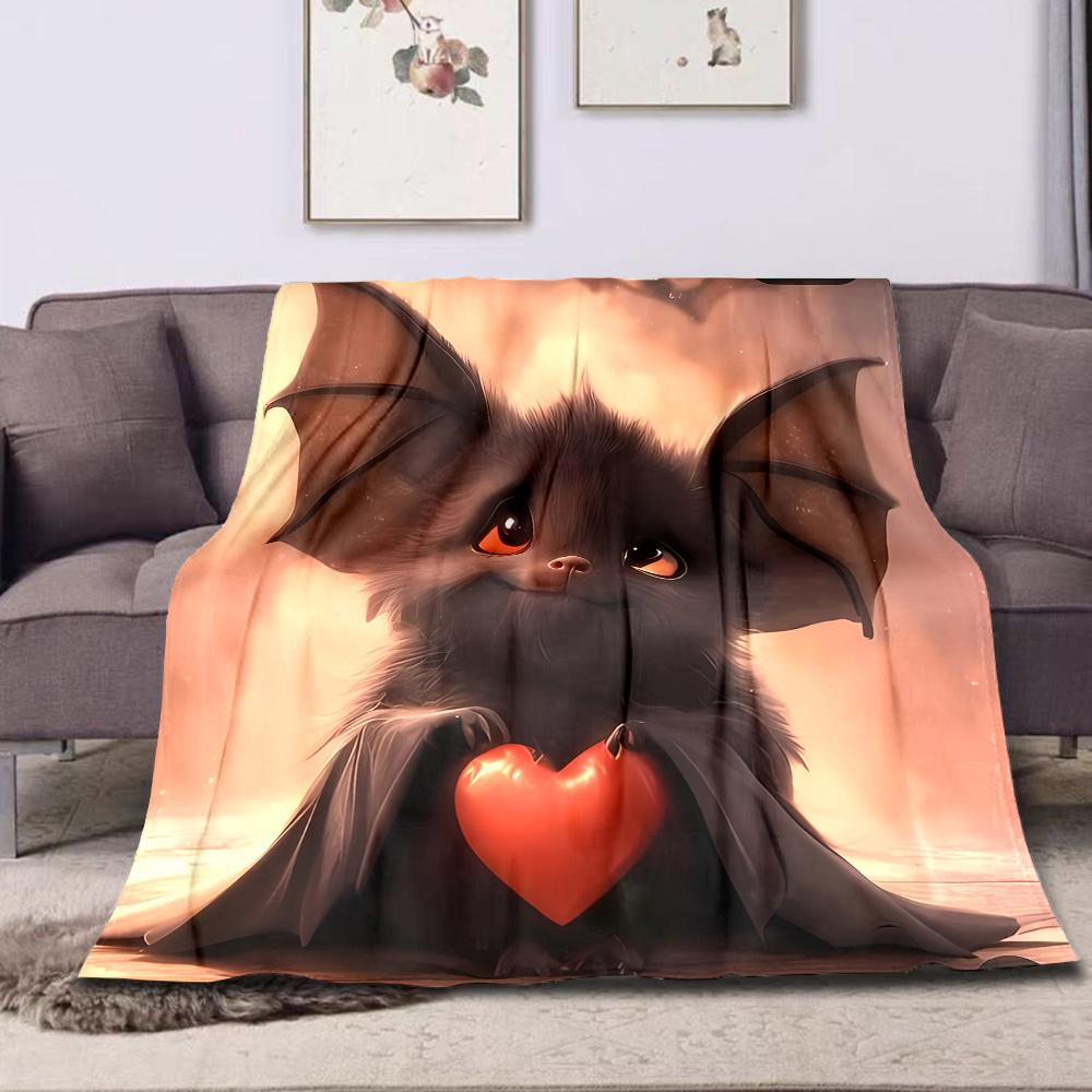 Cute Bat Blanket Cartoon Heart Pattern Soft Warm Throw for Bed Sofa Living Room Office Travel Gift