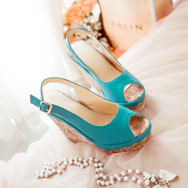 Women's wedge sandals summer new waterproof table hollow large size fish mouth sandals