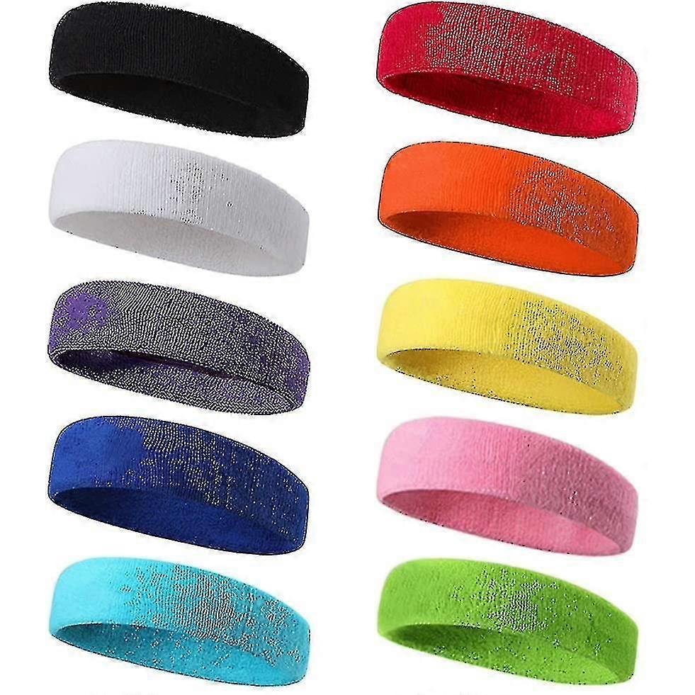 10 Stück Sport-Stirnband für Männer und Frauen, Schweißband, Elastisches Haarband, Rutschfestes, Feuchtigkeitsableitendes Baumwoll-Stirnband für Sport