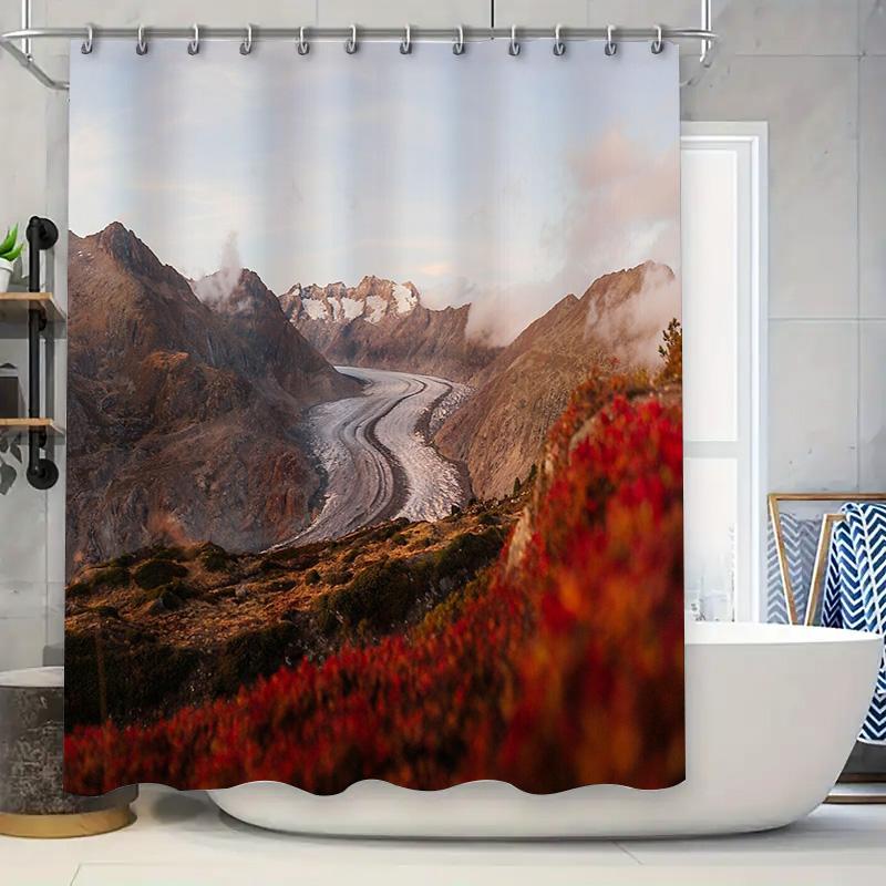 

Mountain Landscape Shower Curtain Nature Forest Waterfall Scenic Backdrop Bathroom Decor Rustic Home Decor Vintage Artistic Wall W60H190(CM)-1 Pcs