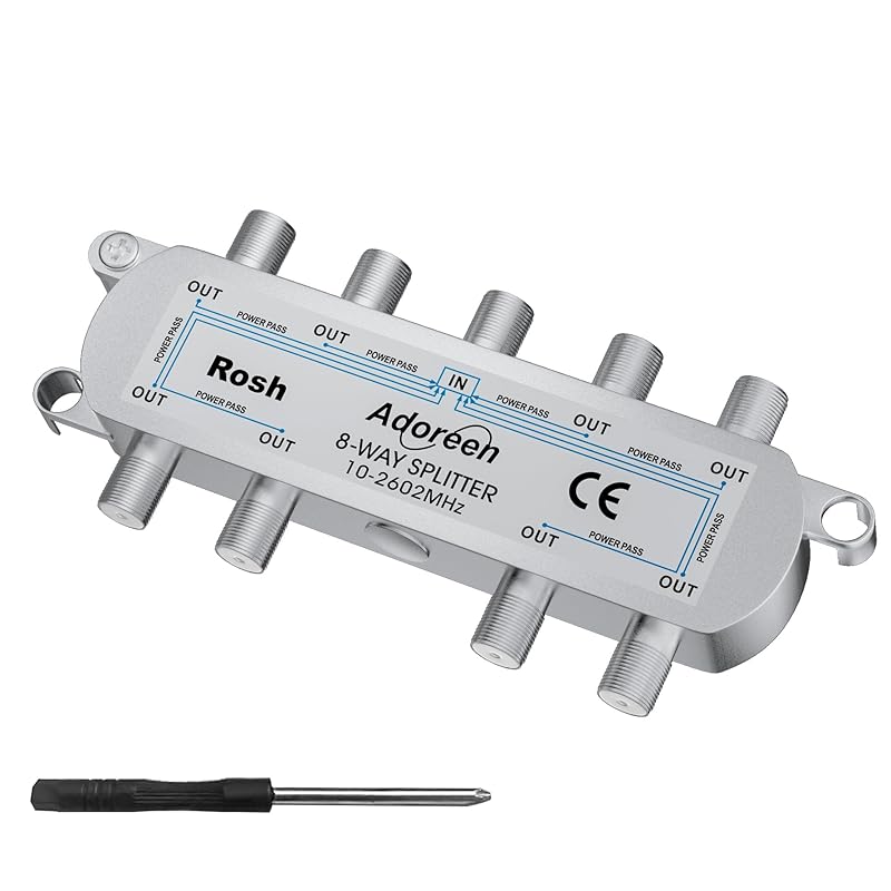 Adoreen 2-Way Coaxial Cable Splitter, 10-2602MHz Mini Bi-Directional Digital Signal RG6/RG59 Coax Indoor&Outdoor for CATV, Satellite, Antenna, MoCA,