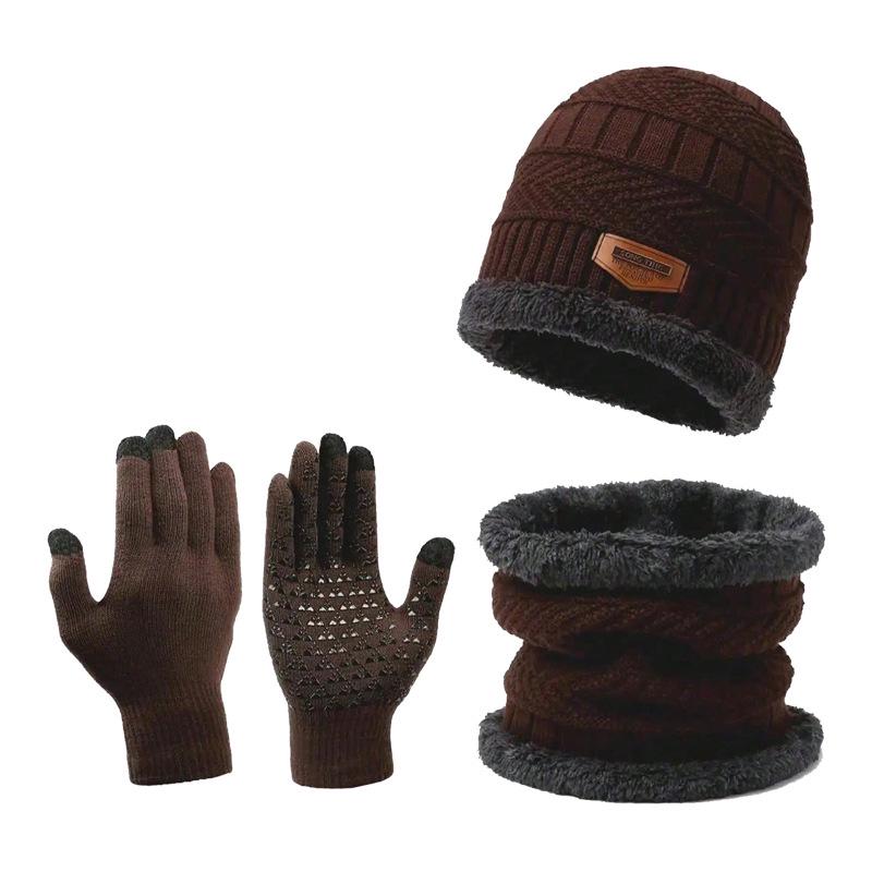 Winter Warm Set: Non-Slip Touchscreen Gloves, Knitted Hat, and Thick Velvet Wool Scarf