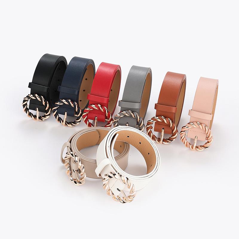 Twist Buckle Pu Wrap Ladies Bare Belt Decorative Dress Vintage Round Buckle Belt Women