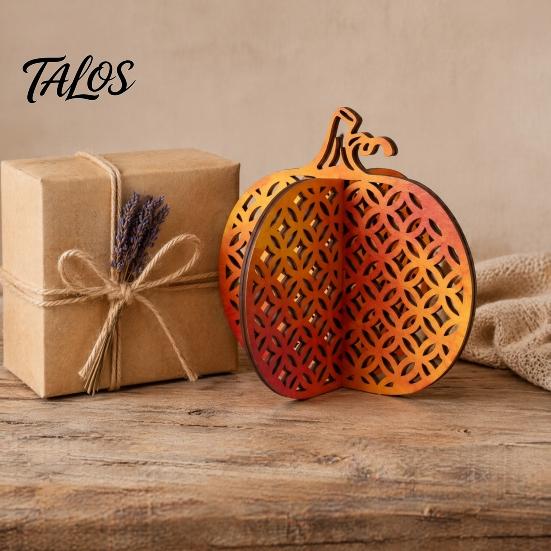 Thanksgiving Seasonal Tabletop Decor Wooden Pumpkin Decor, Vintage Striped Hollow Carved Ornament Halloween Tiered Tray Ornaments for Home Party,