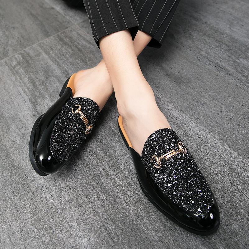 Sequins Half-drag No Help Small Leather Shoes Spring and Autumn 2025 New Men's Wear Breathable Lazy One Pedal Casual Shoes