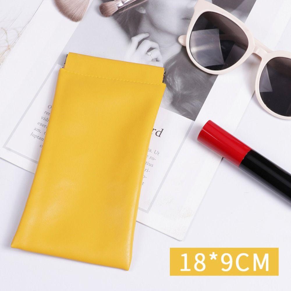 

Simple PU Leather Glasses Storage Bag Automatic Closed Waterproof Sunglasses Case Shrapnel Mouth Portable Eyewear Accessories жёлтый