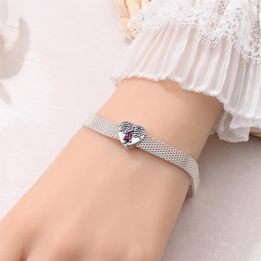 Flat Bead Fatima Lucky Clover Life Tree 925 Silver DIY Style Jewelry Accessories Bracelet Beaded Bracelet