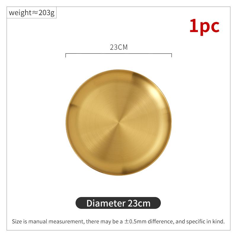 Gold Stainless Steel Thickened Dinner Plates Round Coffee Tray Dessert Cake Snack Fruit Steak Dishes Korean Cutlery Metal Plate