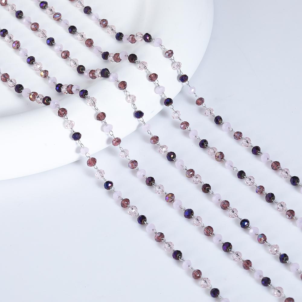2Meters 1Meter Deep Purple Crystal Stone Beads Stainless Steel Chain DIY Necklace Bracelet Sweater Chain Jewelry Making Supplies