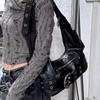 Retro Luxury Belt Buckle Shoulder Bag, Y2k Hot Girl Motorcycle Bag, Fashion Rivet Large Capacity Handbag Crossbody Dumpling Bag
