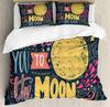I Love You Duvet Cover Hand Drawn I Love You To The Moon And Back Words With Stars Celebration King Size Polyester Bedding Set