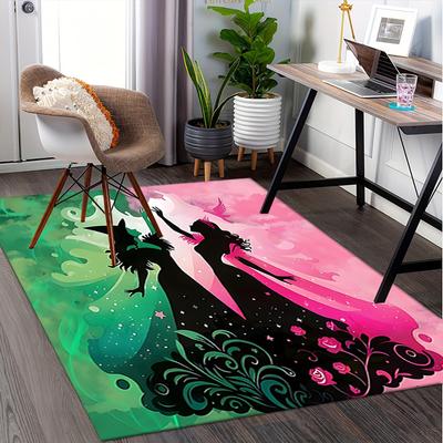 Fantasy-Silhouetten Böse und Prinzessin Muster Polyester Büro Teppich Stuhlmatten, Heimdekor Schlafsaal