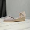 Women's Straw Hemp Rope Wedge Heels with Round Toe and Buckle