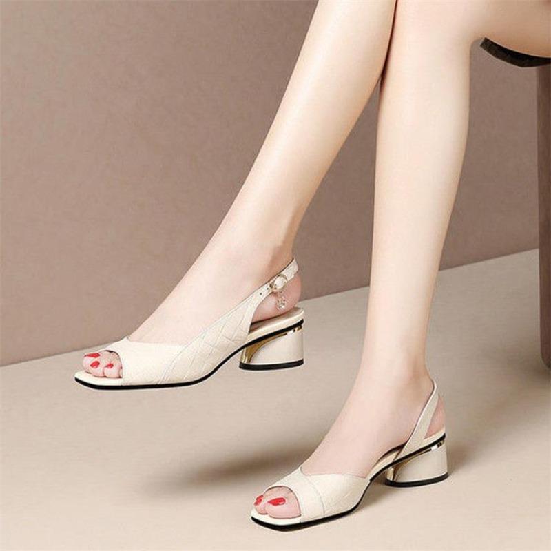 2025 Summer New Fashion Sandals Women Fish Mouth Thick Heels Back Hollow One Line Women Shoes Sandalias De Mujer slingback femme