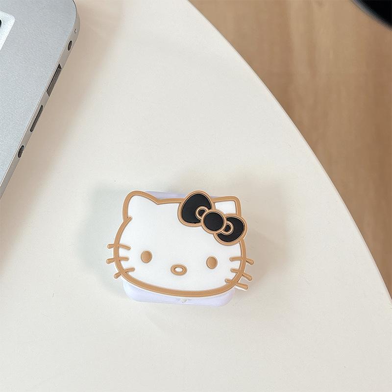 Cartoon Kt Cat Flip Mirror Mobile Phone Airbag Bracket Paste Type Portable Makeup Mirror Retractable Ring