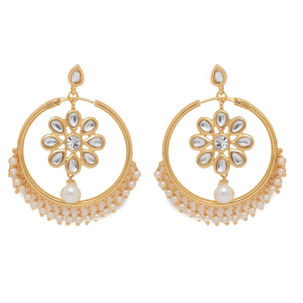 Estele vergoldete traditionelle Chandbali-Ohrringe für Damen mit Perle und Kundan