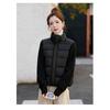 Women Short Cotton Jacket Stand Collar Long Sleeve Solid Color Casual Winter Coat