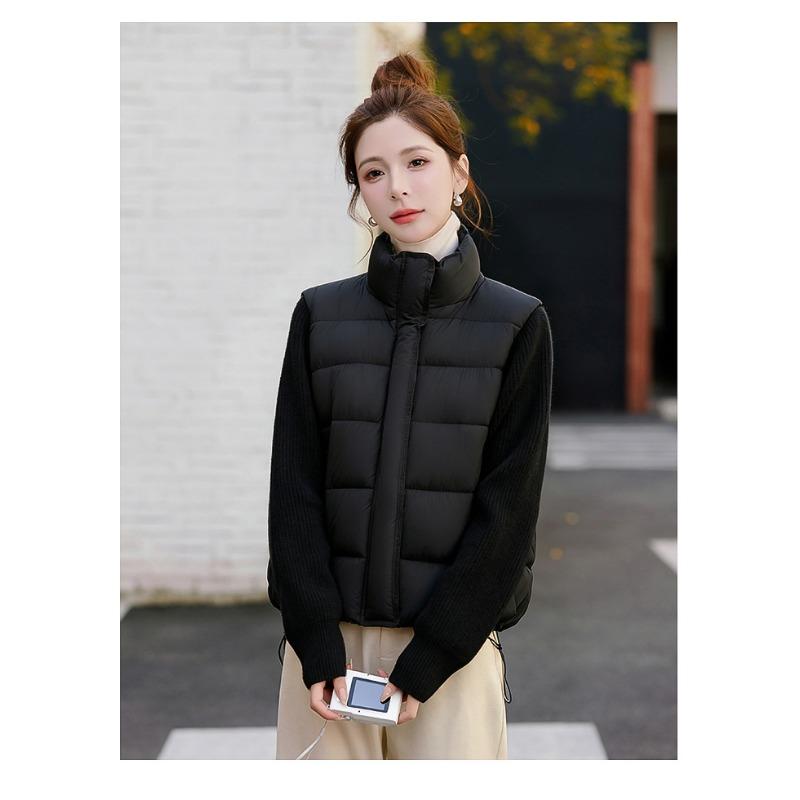 Women Short Cotton Jacket Stand Collar Long Sleeve Solid Color Casual Winter Coat