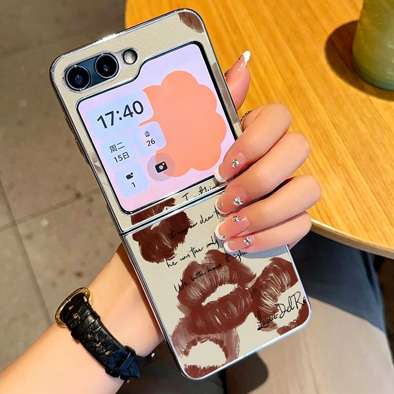 Fashion Kiss Lips Pattern Case For Samsung Galaxy Z FlIP 7 FE 6 5 Plating PC+PU Leather Hybrid Folding Cover For Samsung Z Flip7 Flip6 Flip5