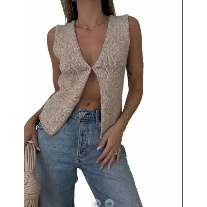 Sexy Vest for Women Summer New Sleeveless Hot Girl Knitted Top Cardigan Fashion