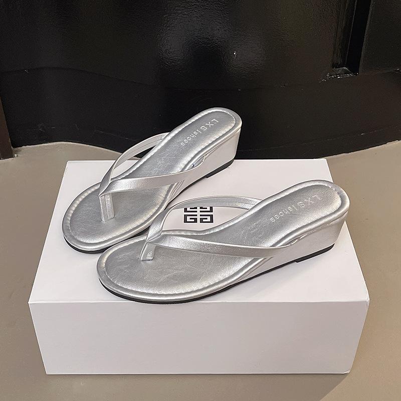 Women Flip-flops French High-heeled Sandals Summer Pinch-on Slippers for Women Wedge Casual Slides Luxury Banquet Dress Slippers