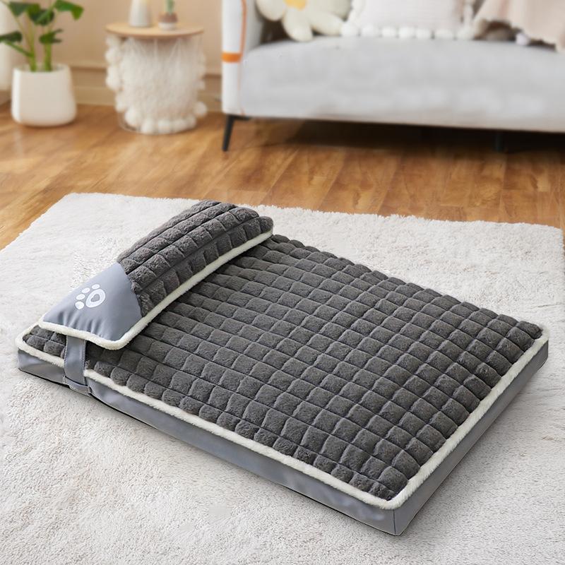 Big Dog Bed Soft Removable Washable Pet Mat with Pillow Cat Dog Cushion Sleeping Bed Kennel Pet Supplies