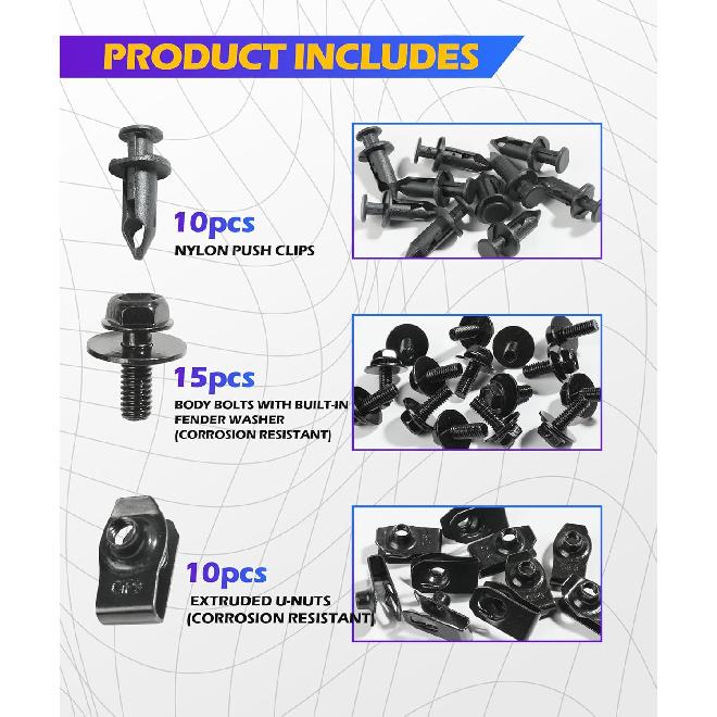 35PCS Car Engine Under Cover Splash Shield Guard Body Bolts Screws,Skid Plate Bolts Screw Kit,Bumper Screws,Engine Splash Shield Screw,Suitable For