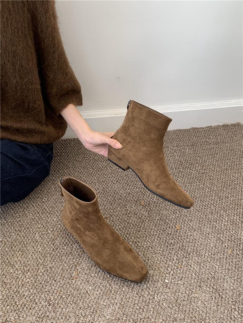 

Coarse heel suede square head short boots women s 2025 autumn and winter new warm velvet women s boots Korean version thin boots fashion boots 35 хаки