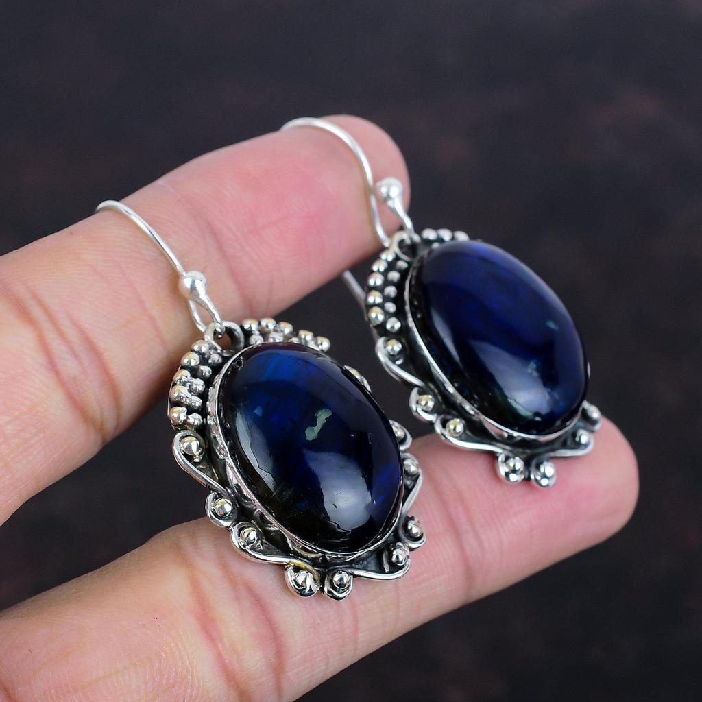 Cercei Labradorit Foc Albastru Piatră Prețioasă Reală Bijuterii Argint Sterling 925 Cercei Lucrați Manual Cercei Piatră de Naștere Bijuterii din Argint Pentru Cadou