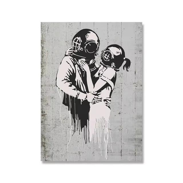 Graffiti Artwork Canvas Painting Prints Wall Art Pictures Girl with Red Balloon Black White Posters Nordic Home Decor