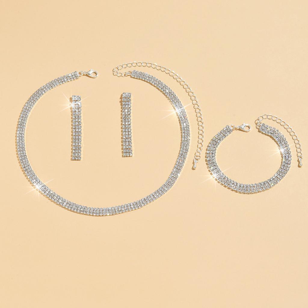 Jewelry Bridal Wedding Dress Bracelet Accessories Rhinestone Necklace Earrings Combination Set Chain Three-Piece Set Star Moon Fashion